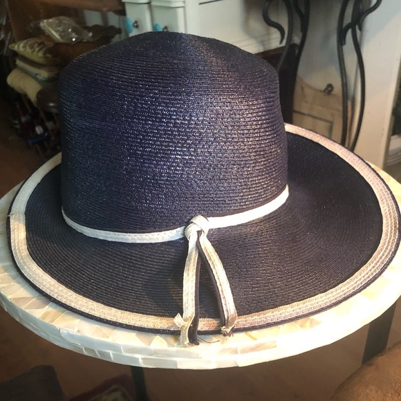 Vintage Navy & White Straw Hat main image 6